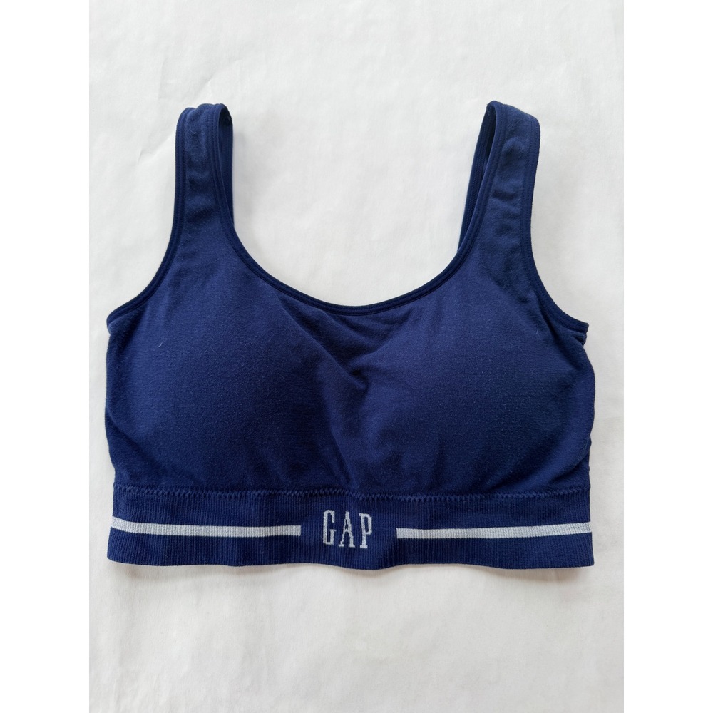 GapBody Navy Blue Seamless Sports Bra Ribbed Logo Band Bralette Small S